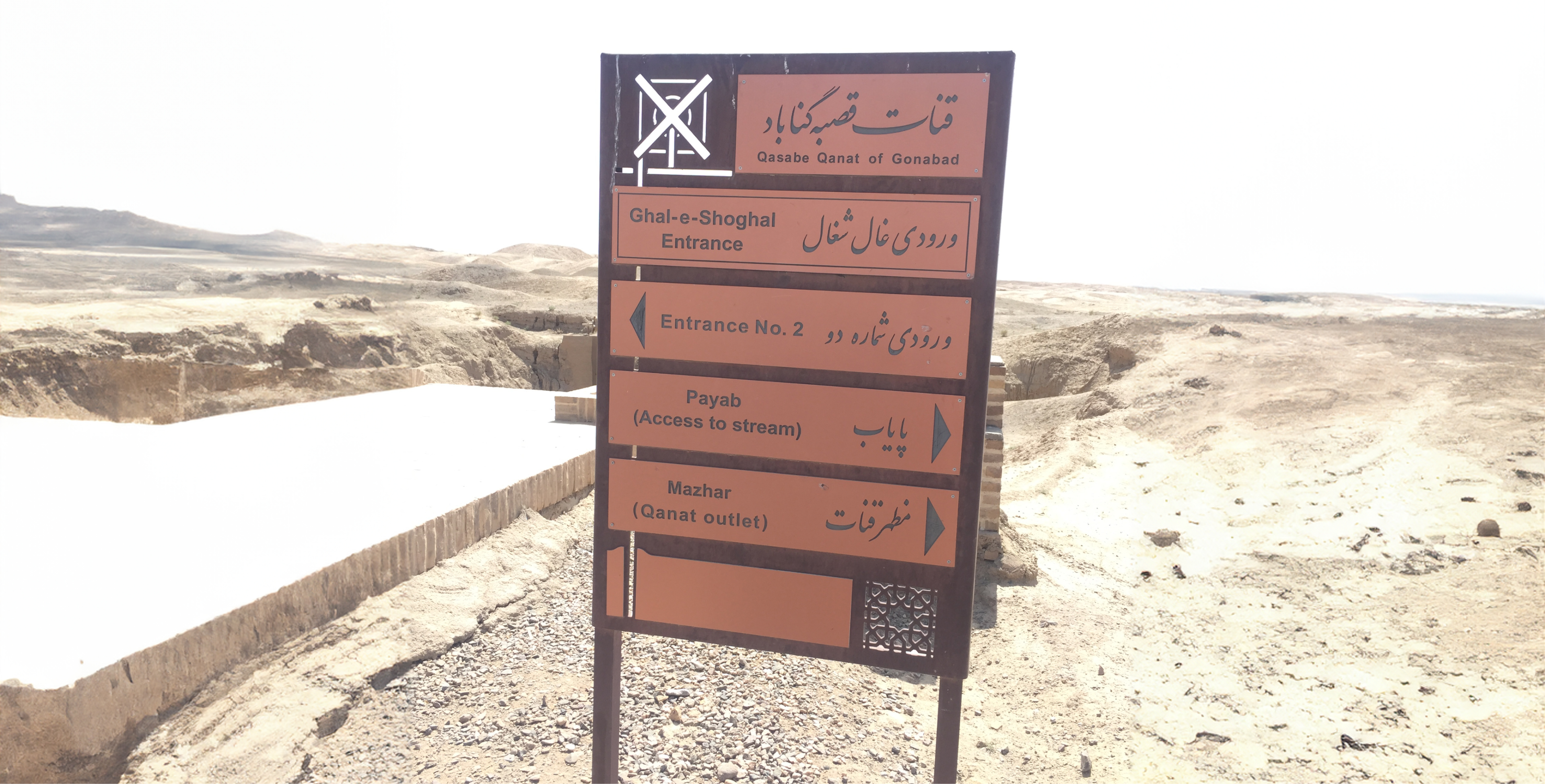 Signpost at Qasabe Qanat of Gonabad